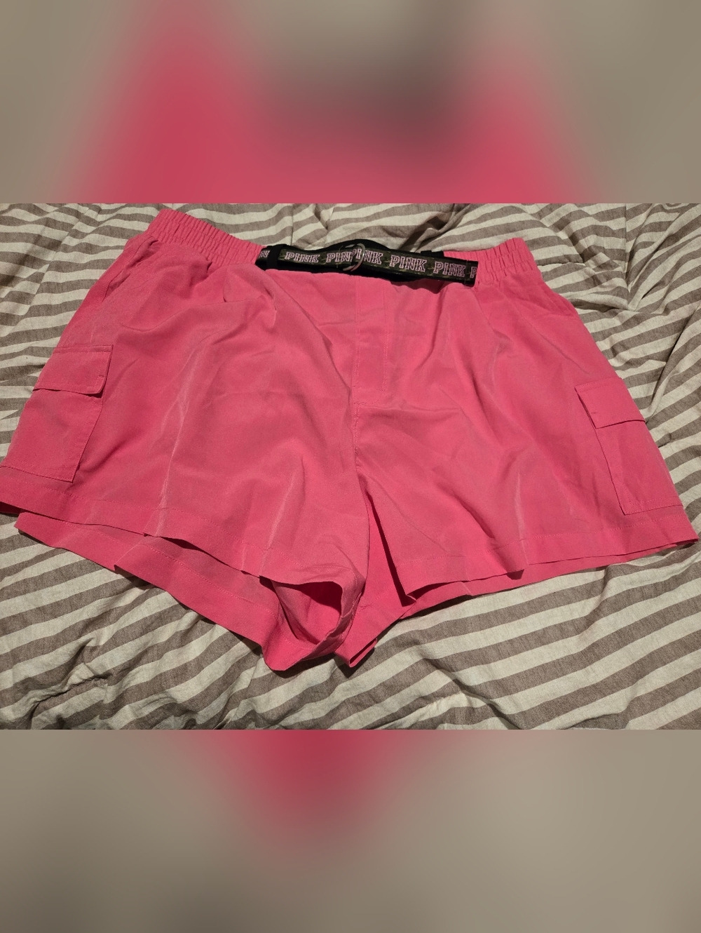 PINK Victoria's Secret Hot Pink Cargo Shorts with Logo Waistband